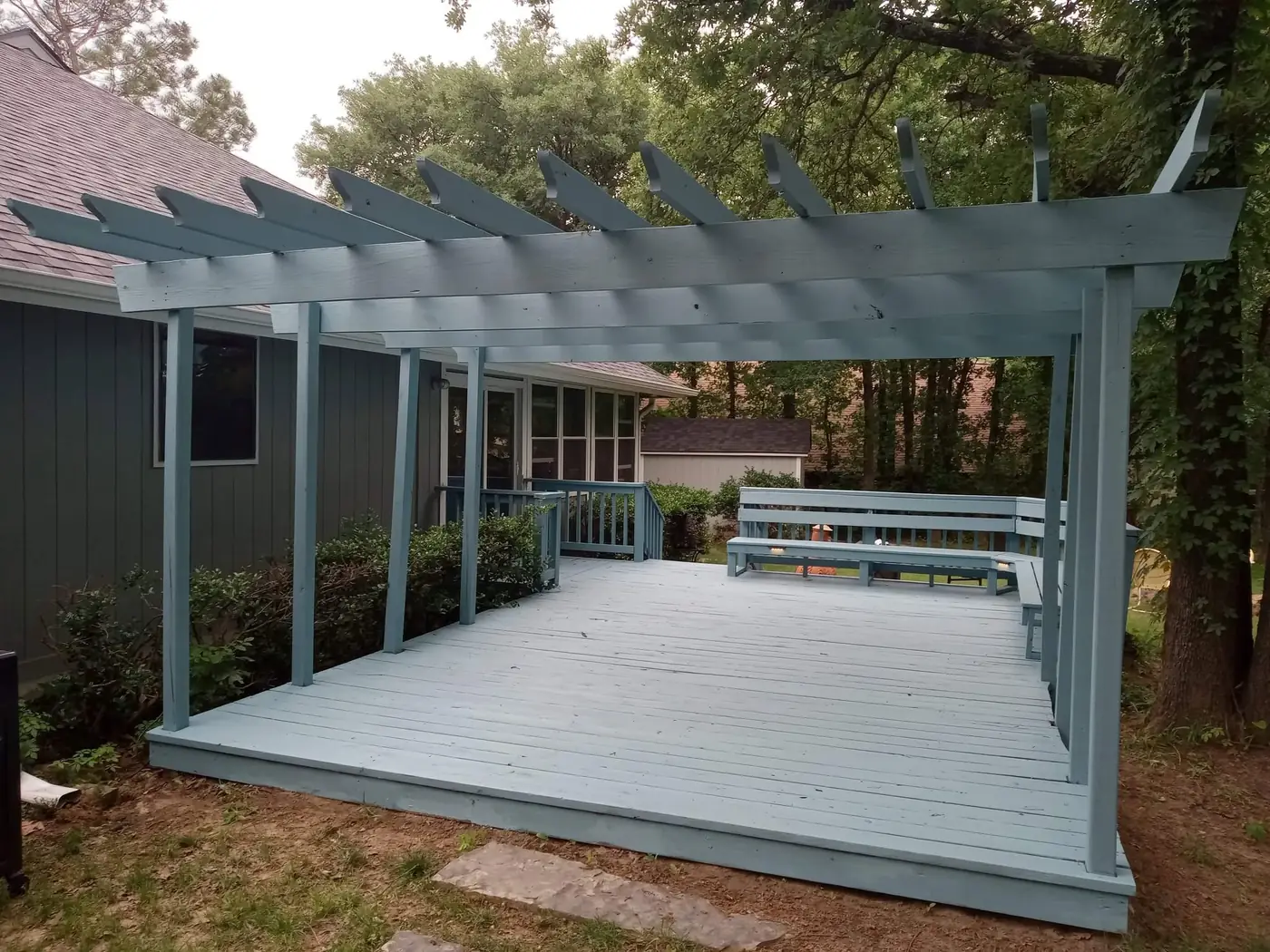 Wood deck after professional painting in Tulsa Oklahoma
