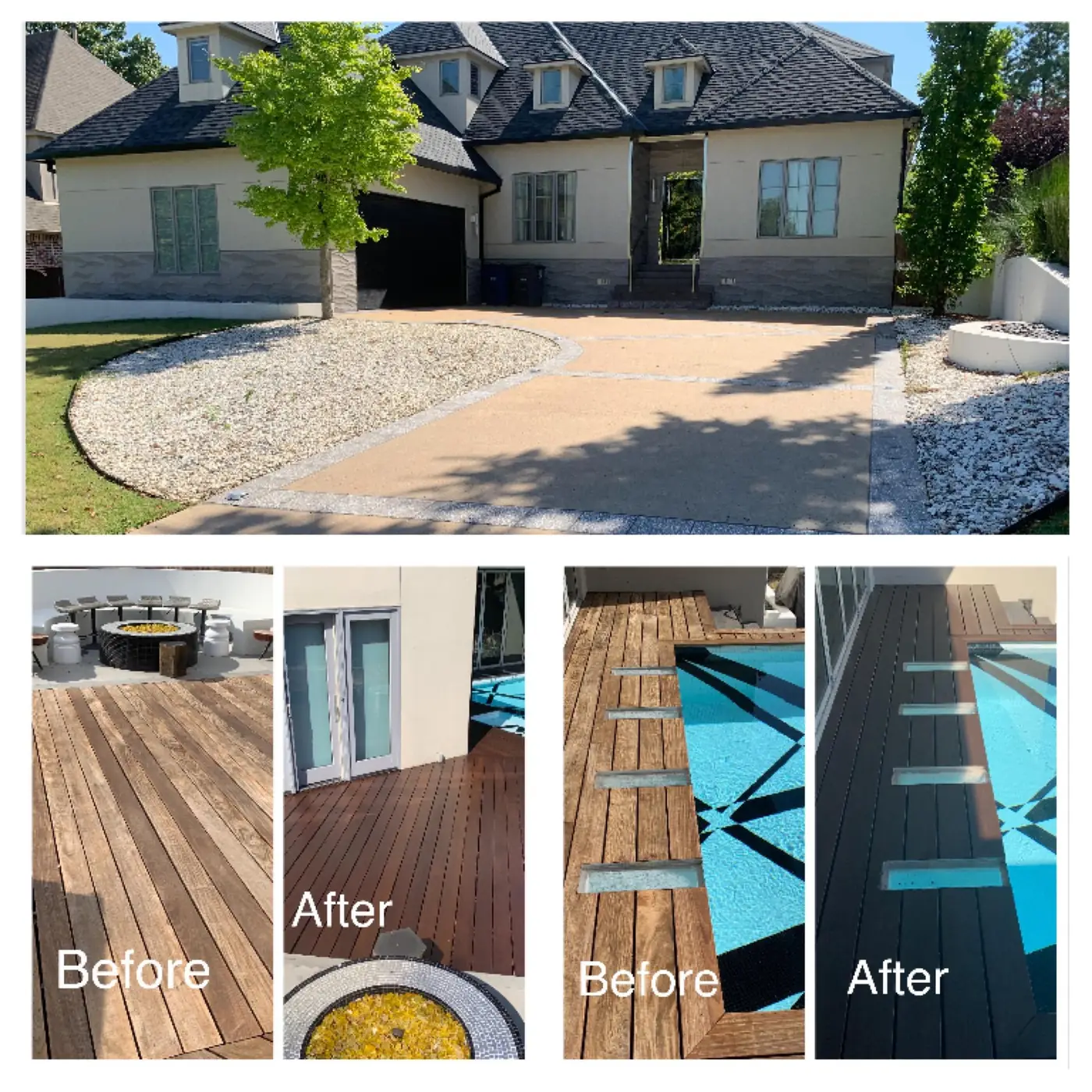 Before and after painted wood pool deck project in Tulsa Oklahoma