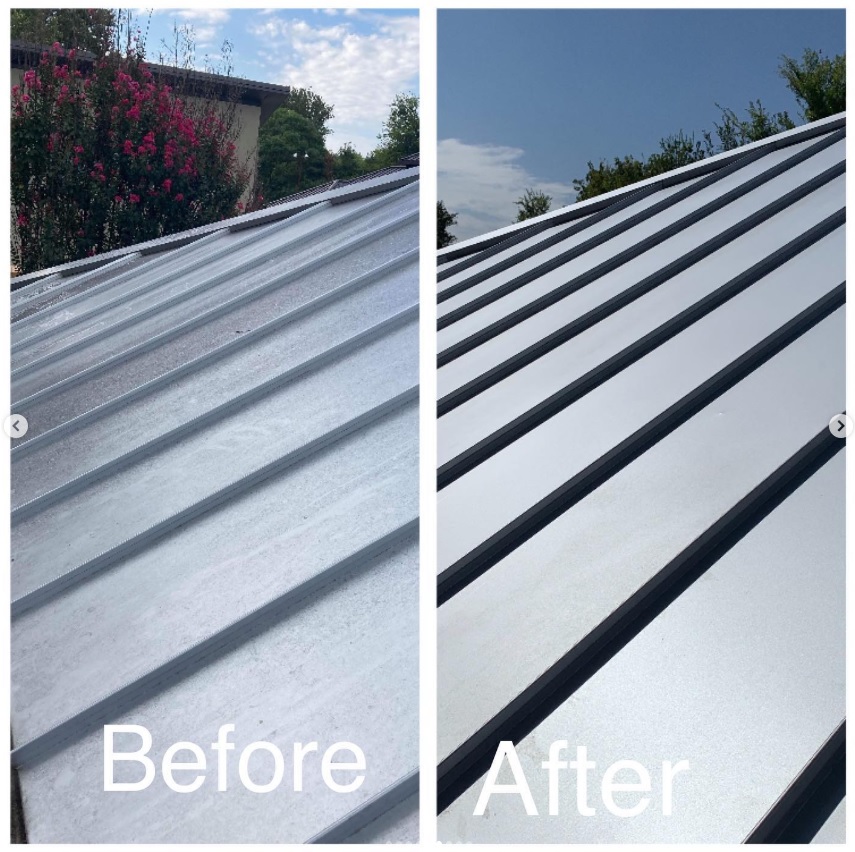 Before and after professional metal roof cleaning