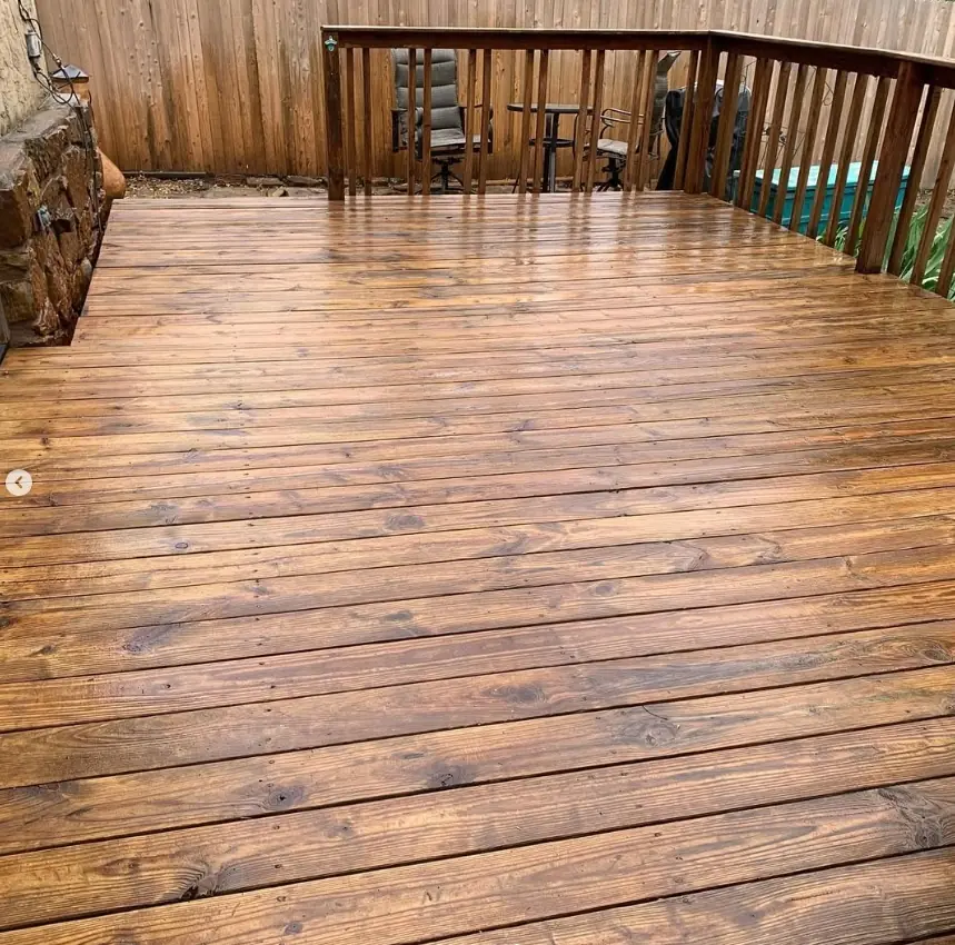 Wood deck after professional pressure washing in Tulsa Oklahoma